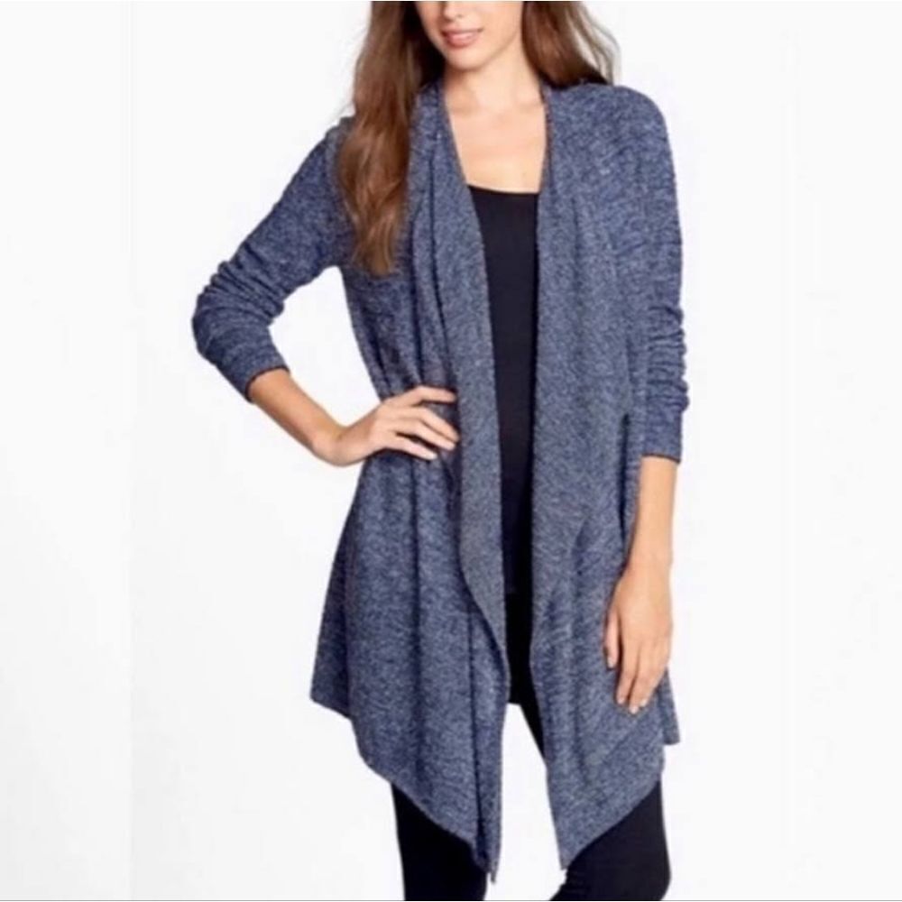 Barefoot Dreams Bamboo Chic Lite Knit Calypso Wrap‎ Open Front Cardigan Blue S M